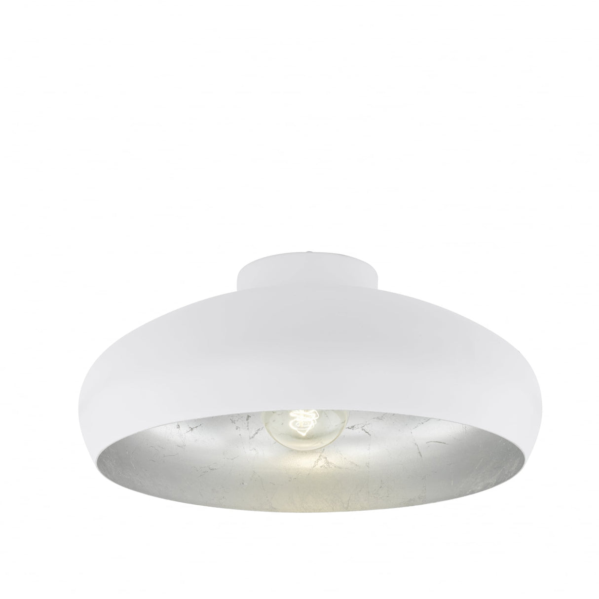 Vintage Elegance: White and Silver Steel Bowl Ceiling Light