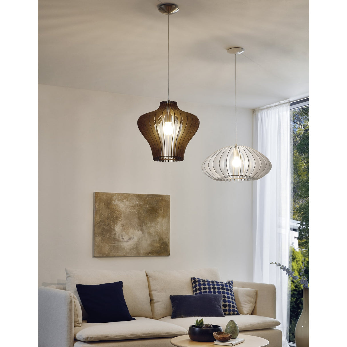Cossano White Wash Wood Saucer Pendant Light