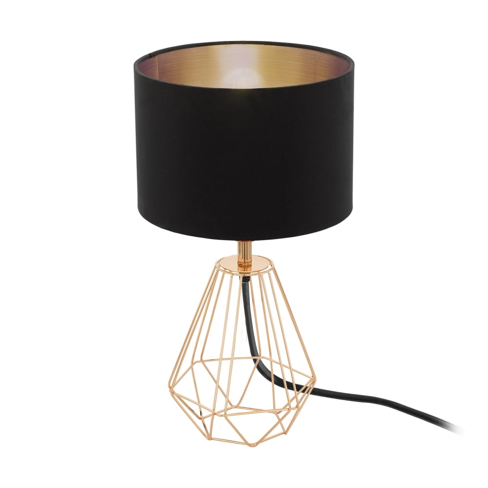 Elegant Rose Gold Geometric Table Lamp with Black Fabric Shade