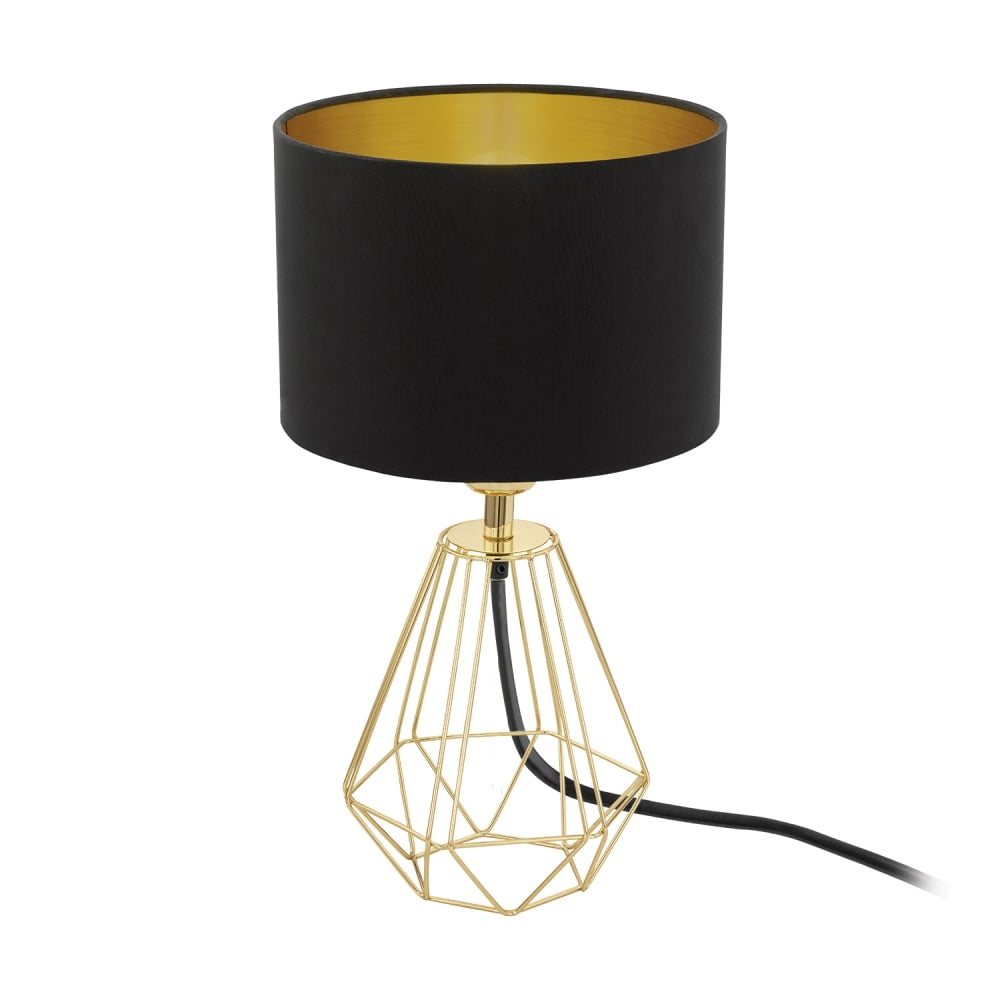 Elegant Brass Wire Table Lamp with Black and Gold Fabric Shade