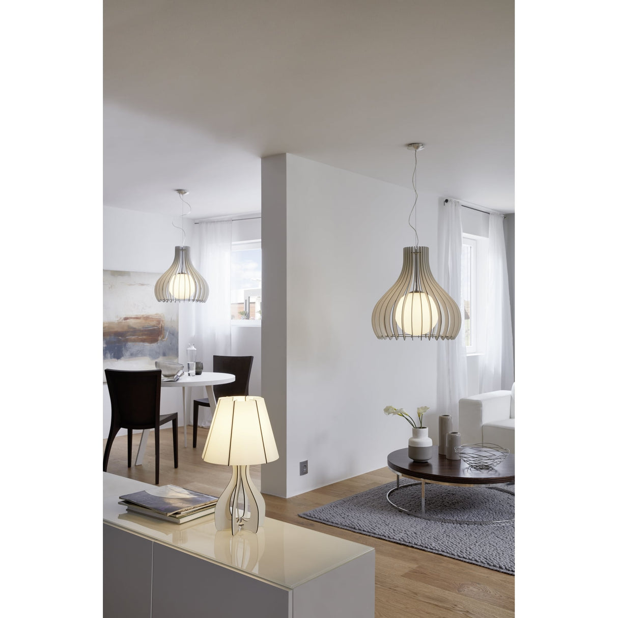 TINDORI White Satin Nickel & Steel Open Sphere Ceiling Pendant Light