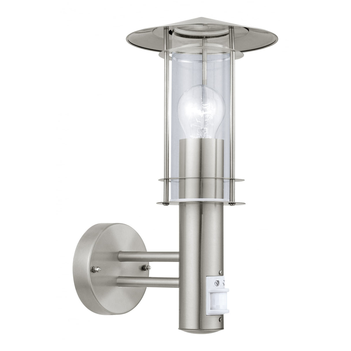 Lisio Outdoor Stainless Steel Wall Light with Sensor and Clear Glass Shade