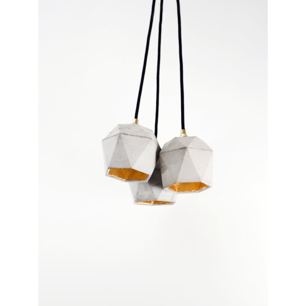Modern Concrete Dome Pendant Light Cluster - Gold Interior Finish