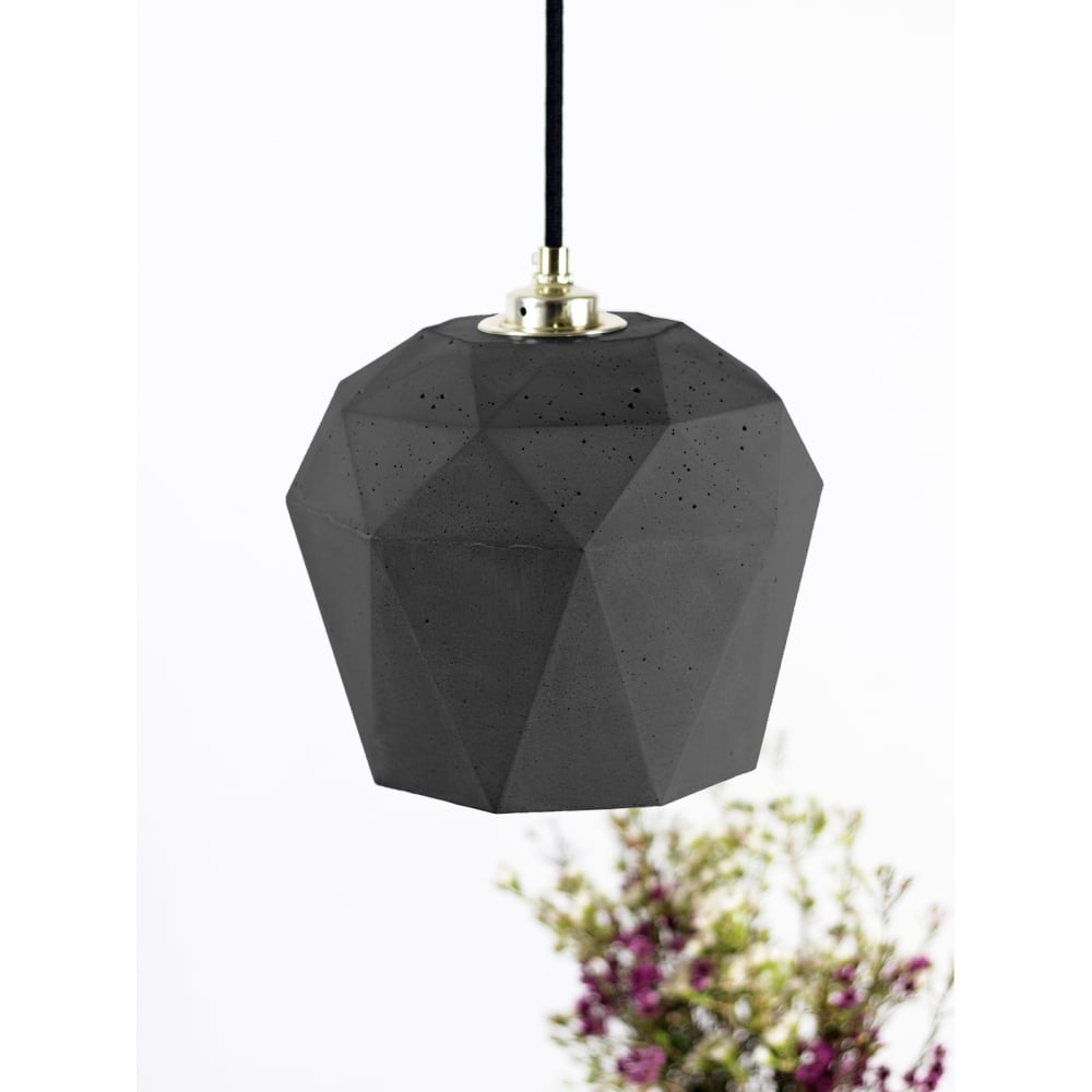 Elegant Concrete Dome Pendant: Dark Finish with Copper Interior