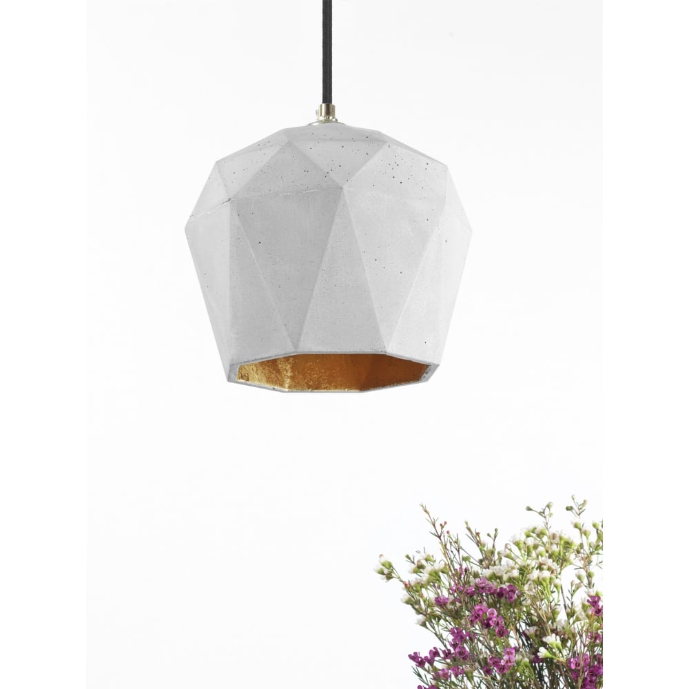 Modern Concrete Dome Pendant Light with Gold Accent