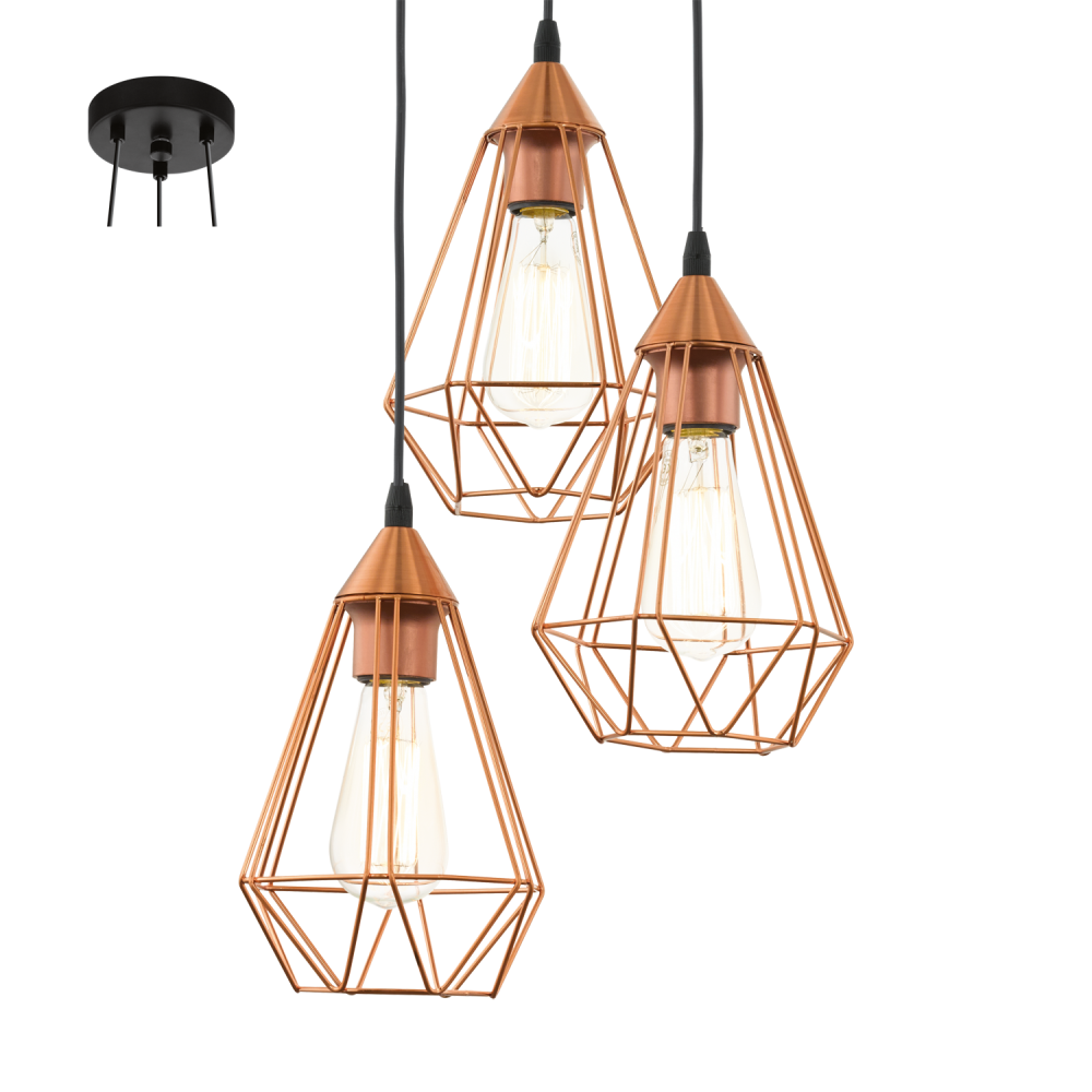 Vintage Geometric Copper Cluster Pendant Light