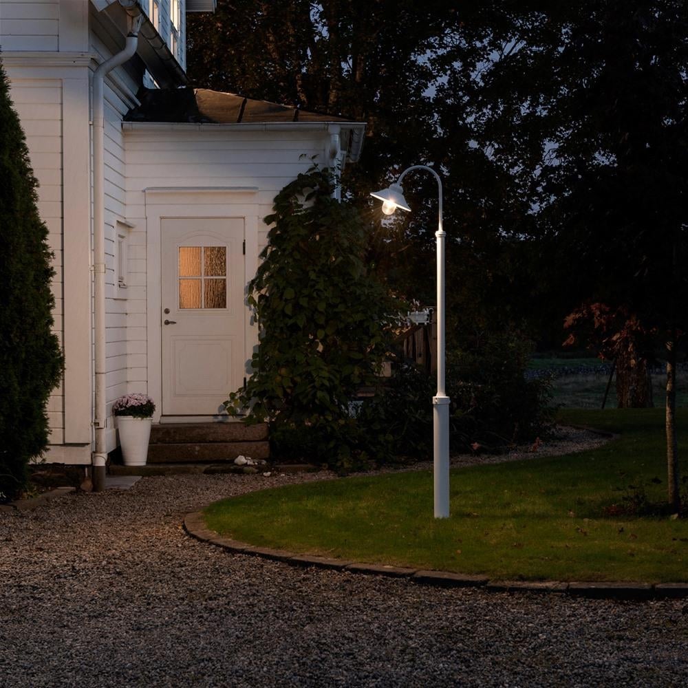 Chic White Swan Neck Outdoor Lamp Post with Glass Lantern