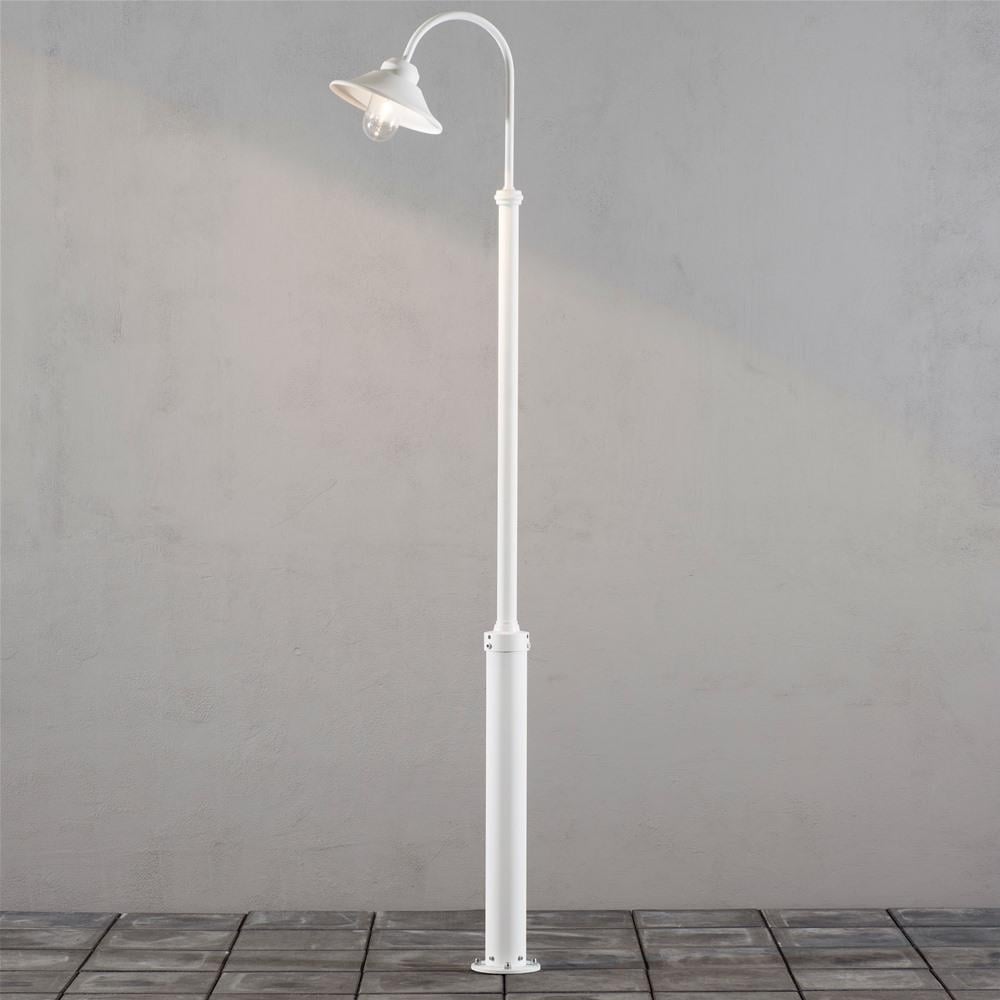 Chic White Swan Neck Outdoor Lamp Post with Glass Lantern