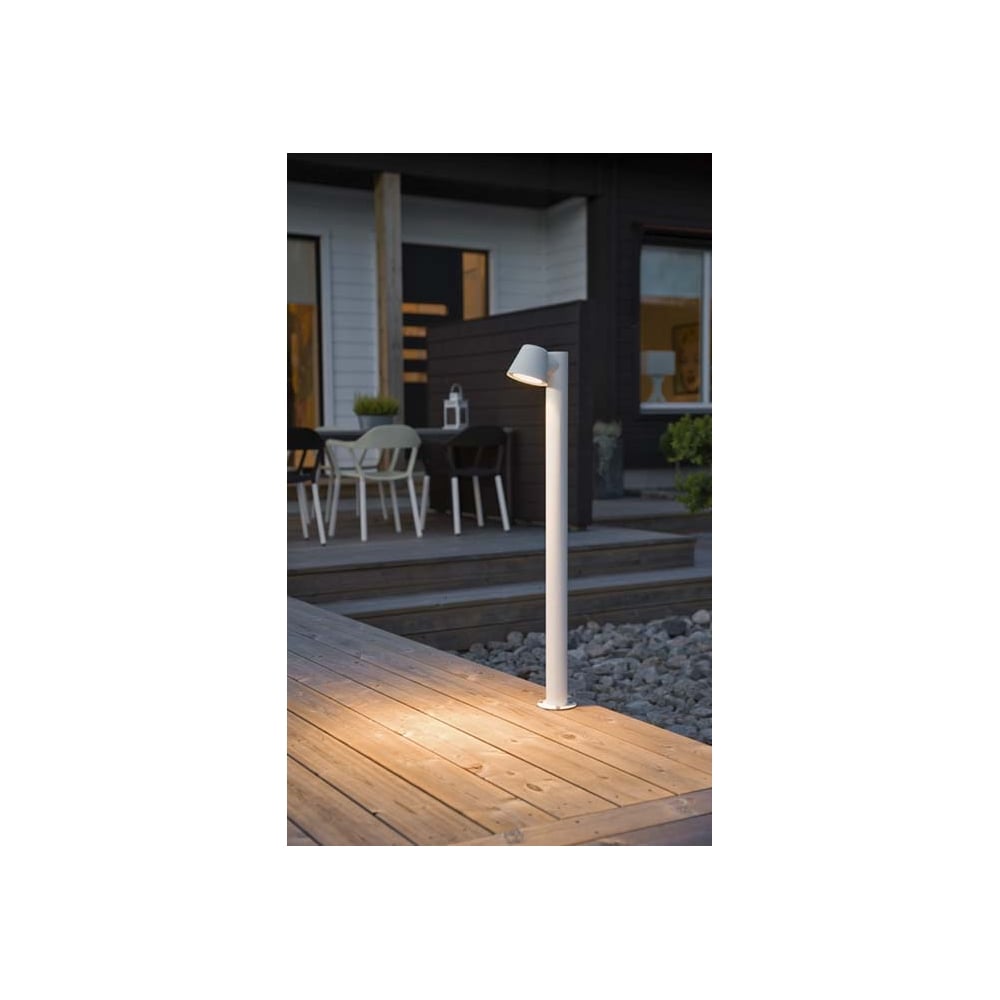 Trieste Modern White Bollard Lamp with Saucer Design