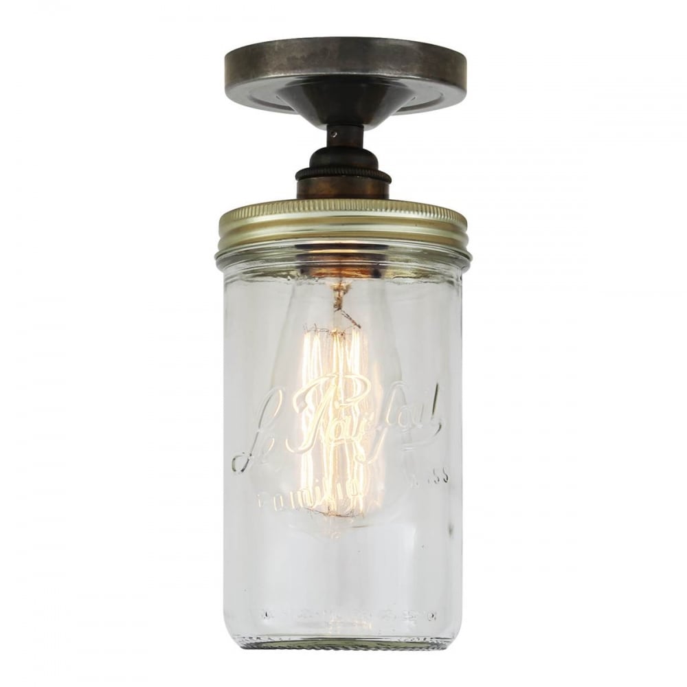 Antique Brass Jam Jar Ceiling Light Fixture