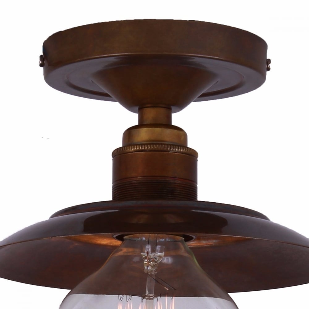 Antique Brass Reznor Flush Ceiling Light Fixture