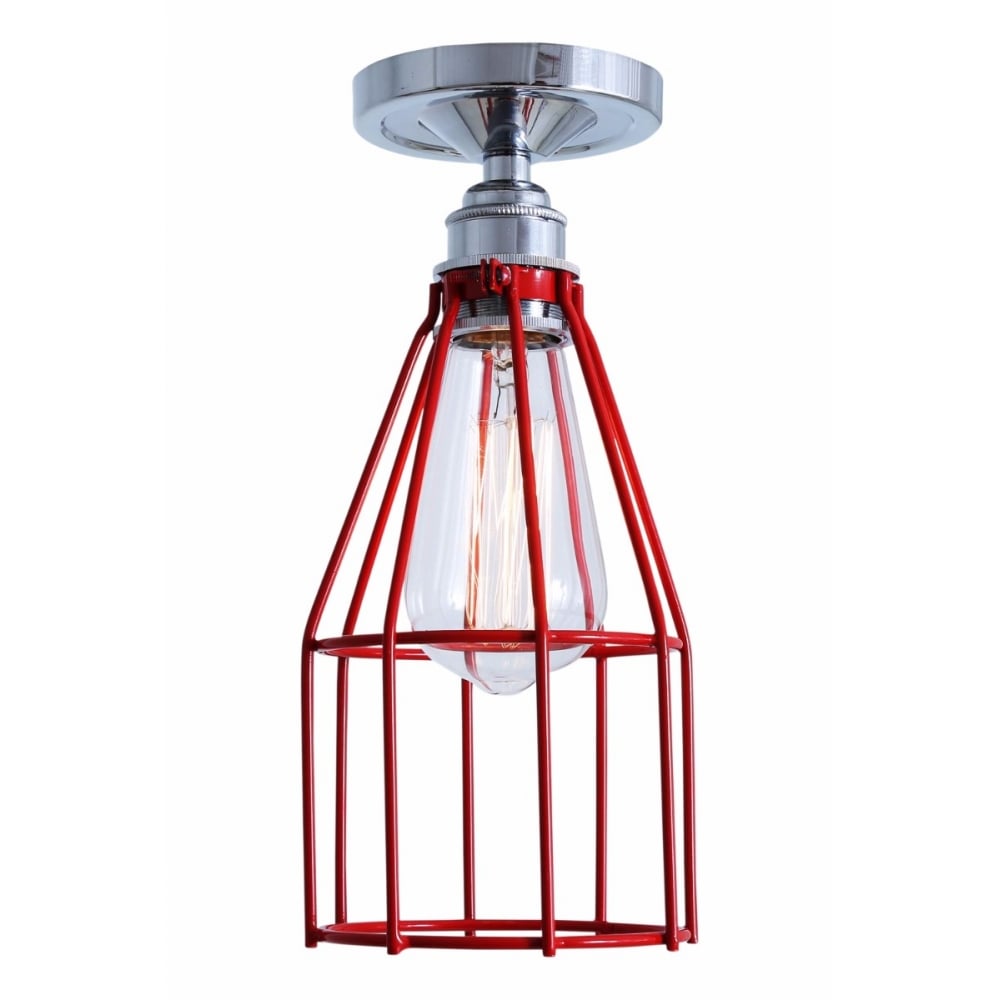 Sage Green Industrial Cage Ceiling Light with Chrome Lampholder