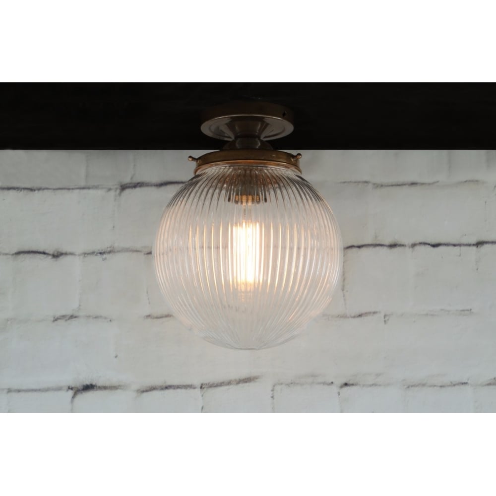 Stanley Holophane 8 Globe Ceiling Light in Antique Brass