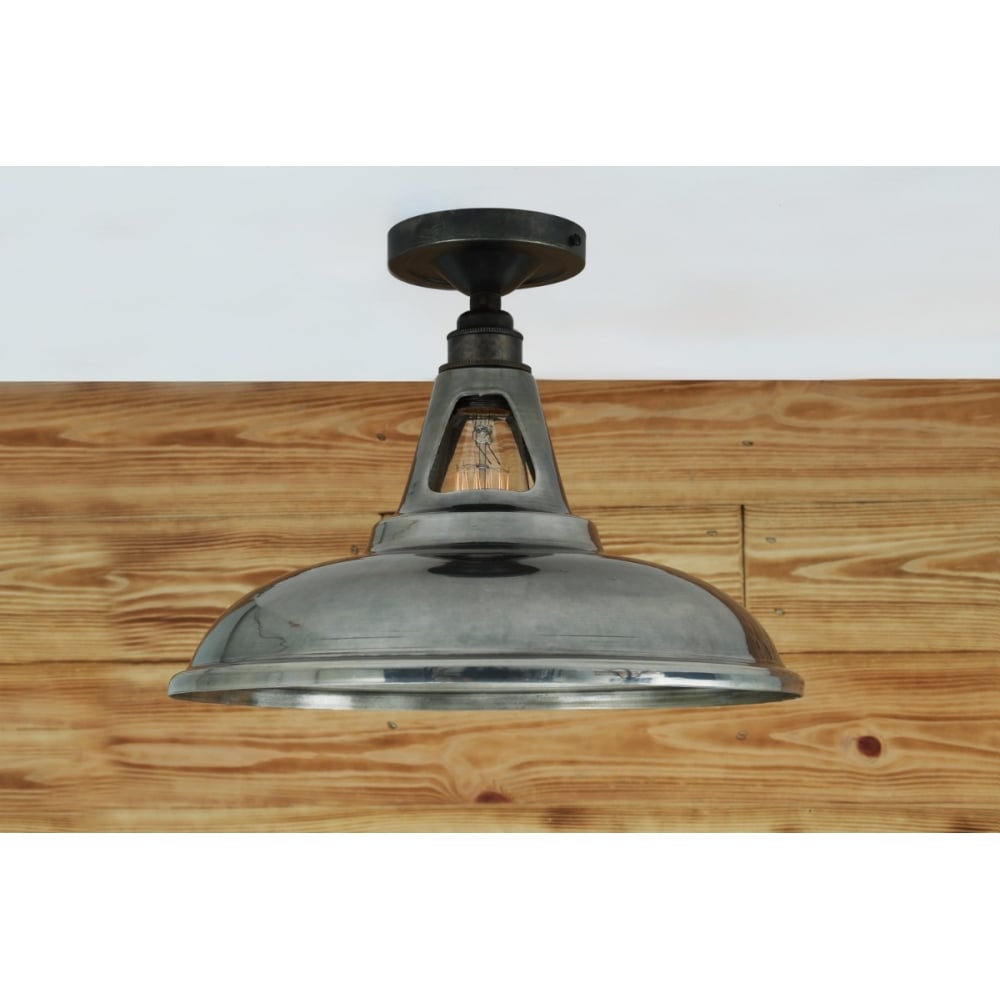 Geneva Industrial Ceiling Light, Antique Brass Finish