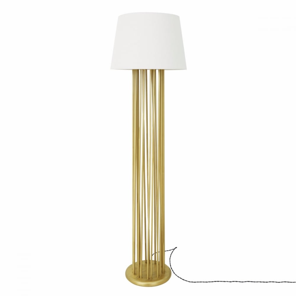 Elegant Banjul Brass Floor Lamp with Fabric Shade
