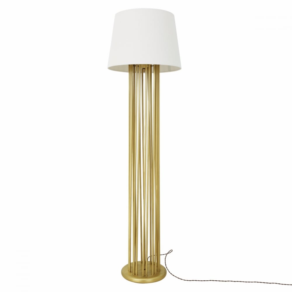 Elegant Banjul Brass Floor Lamp with Fabric Shade