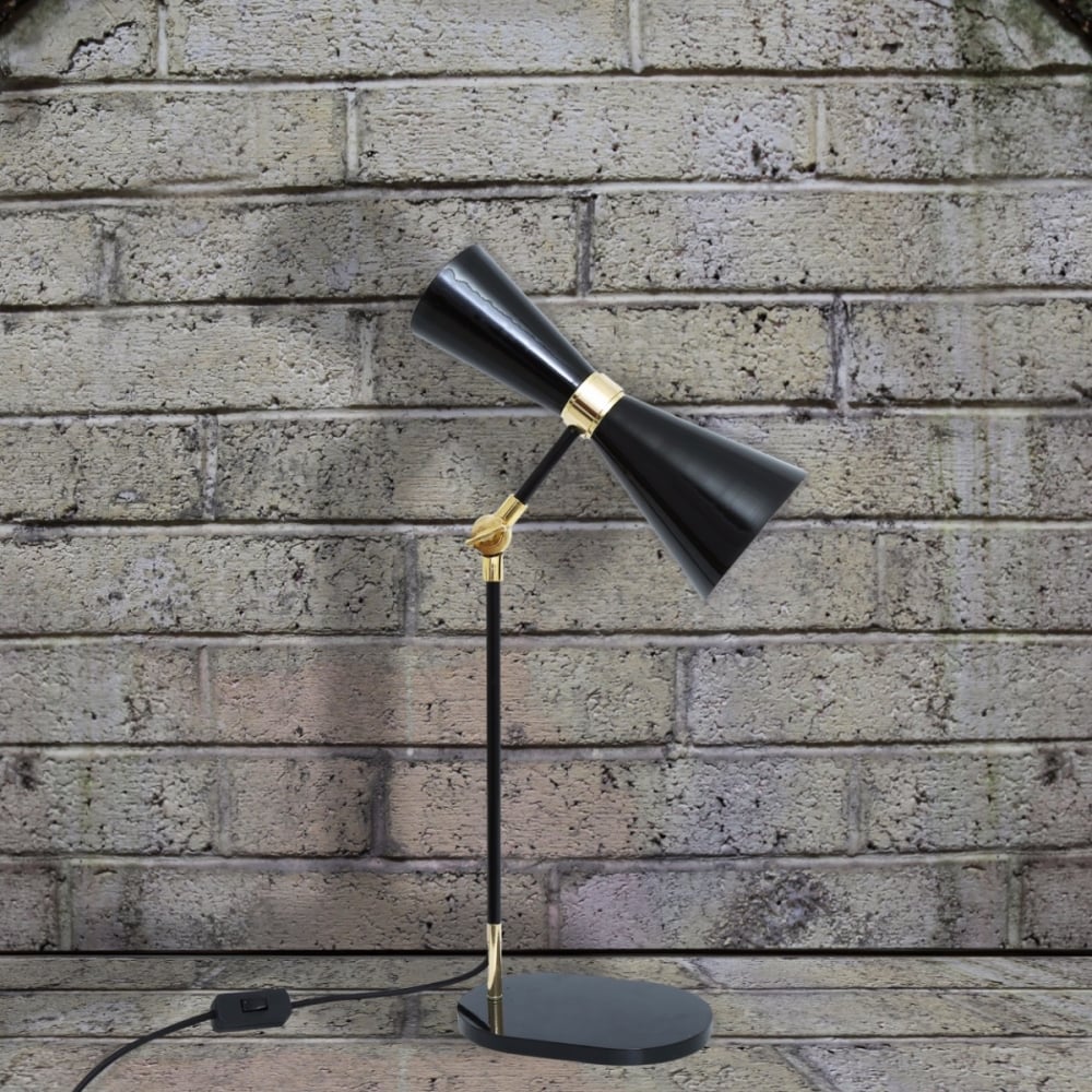 Cairo Mid-Century Table Lamp in Polished Brass and Matte Black