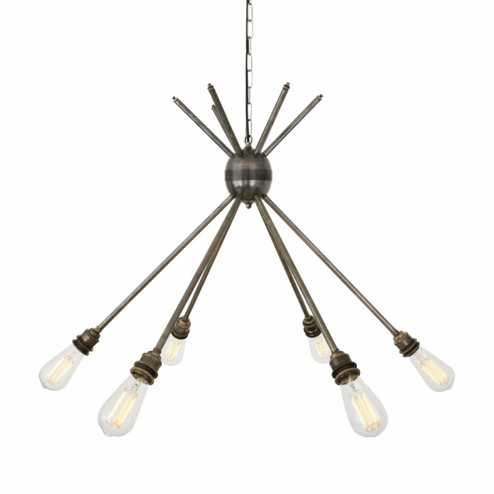 Kyoto Vintage Industrial 6-Rod Brass Chandelier