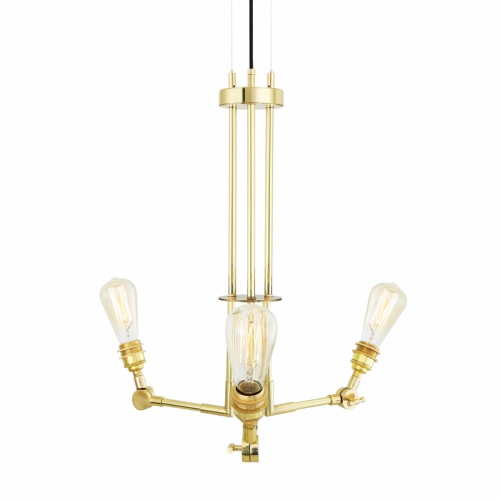 Filiatra Vintage Brass Triple-Arm Industrial Chandelier