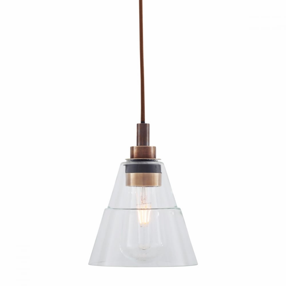 Elegant Clear Glass Cone Pendant Light with Antique Brass Finish