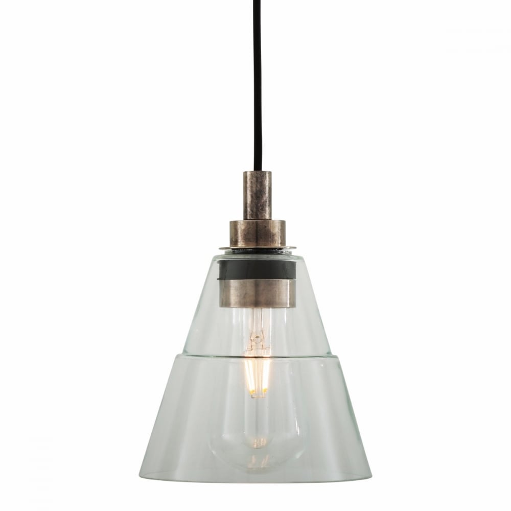 Elegant Clear Glass Cone Pendant Light with Antique Brass Finish