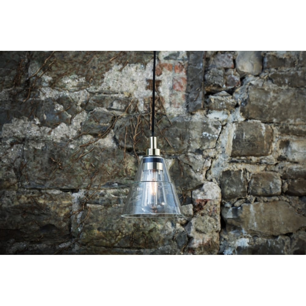 Elegant Clear Glass Cone Pendant Light with Antique Brass Finish