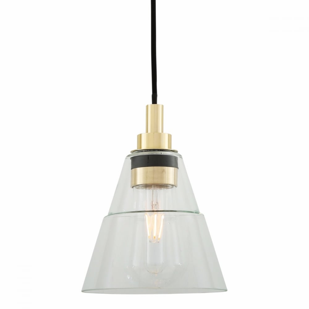 Elegant Clear Glass Cone Pendant Light with Antique Brass Finish