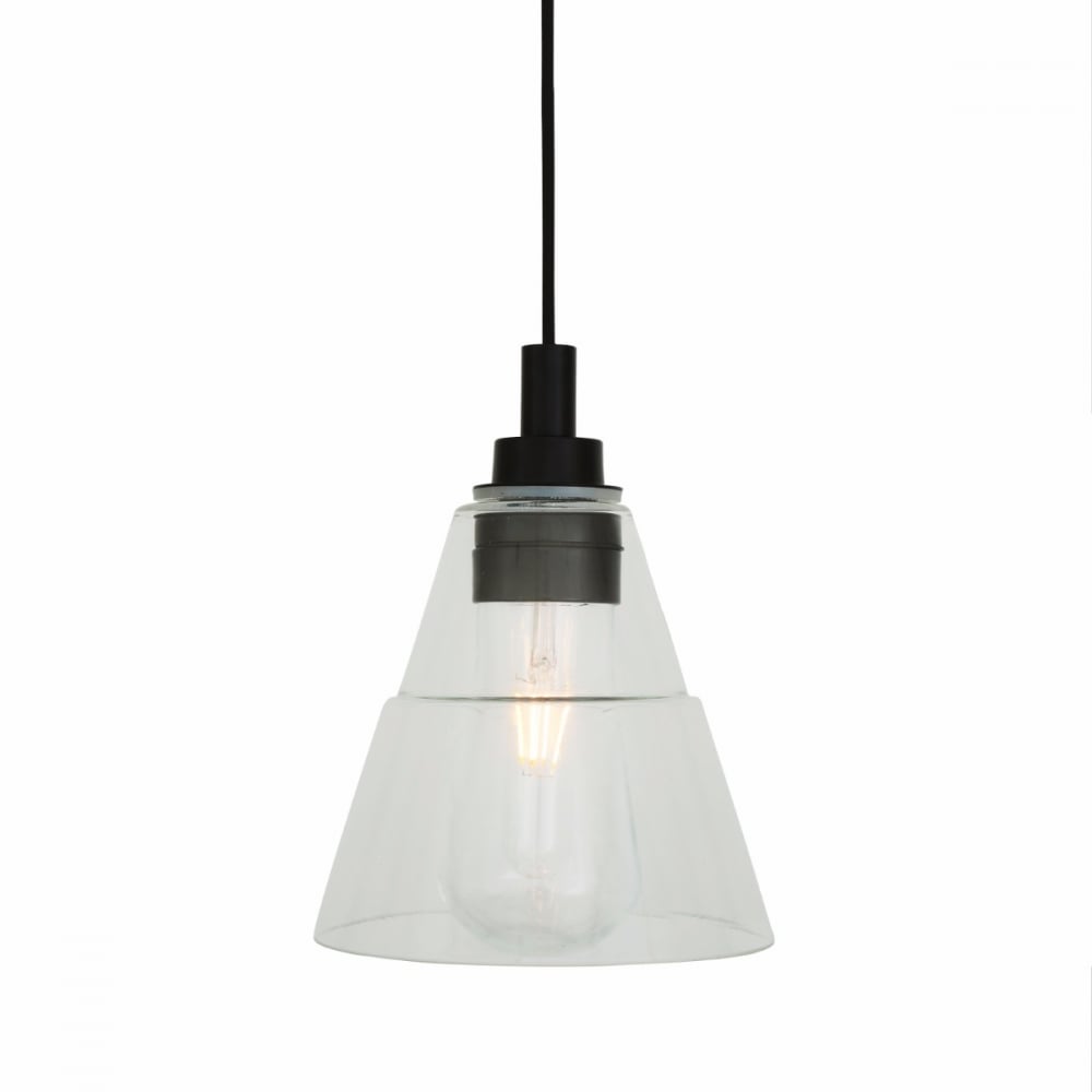 Elegant Clear Glass Cone Pendant Light with Antique Brass Finish