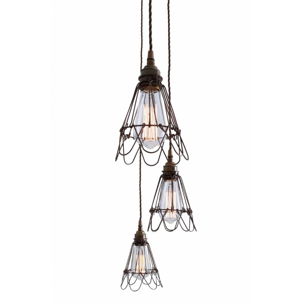 Praia Vintage Brass Cage Pendant Light Cluster