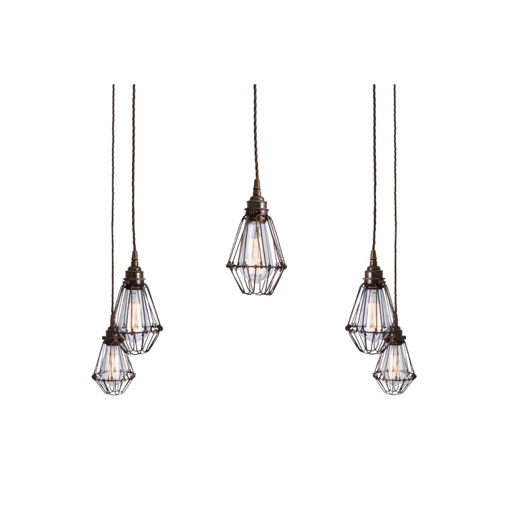 Praia Vintage Brass Cage Pendant Light Cluster