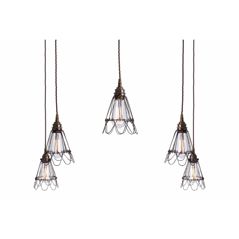 Praia Vintage Brass Cage Pendant Light Cluster