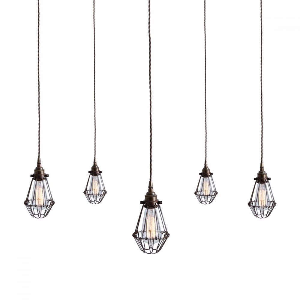 Praia Vintage Brass Cage Pendant Light Cluster