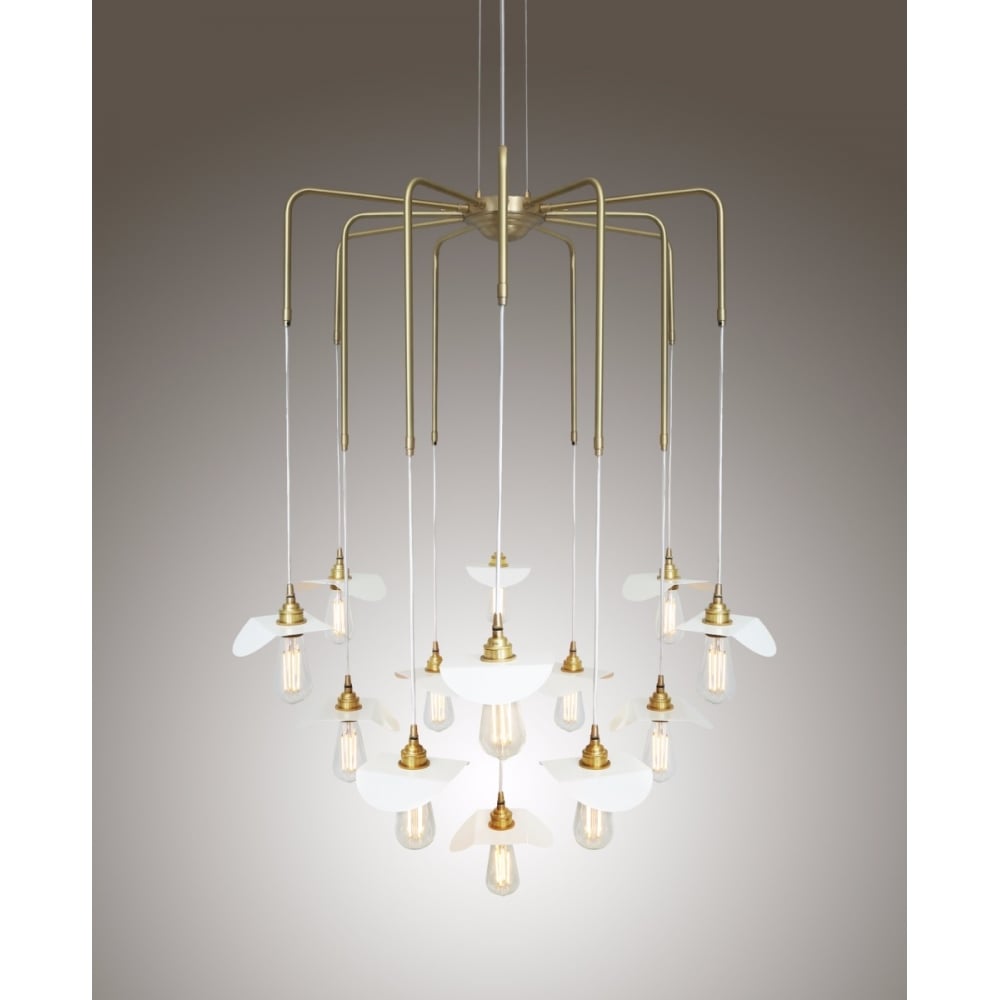 Elegant Petal Brass Chandelier with White Fabric Accents