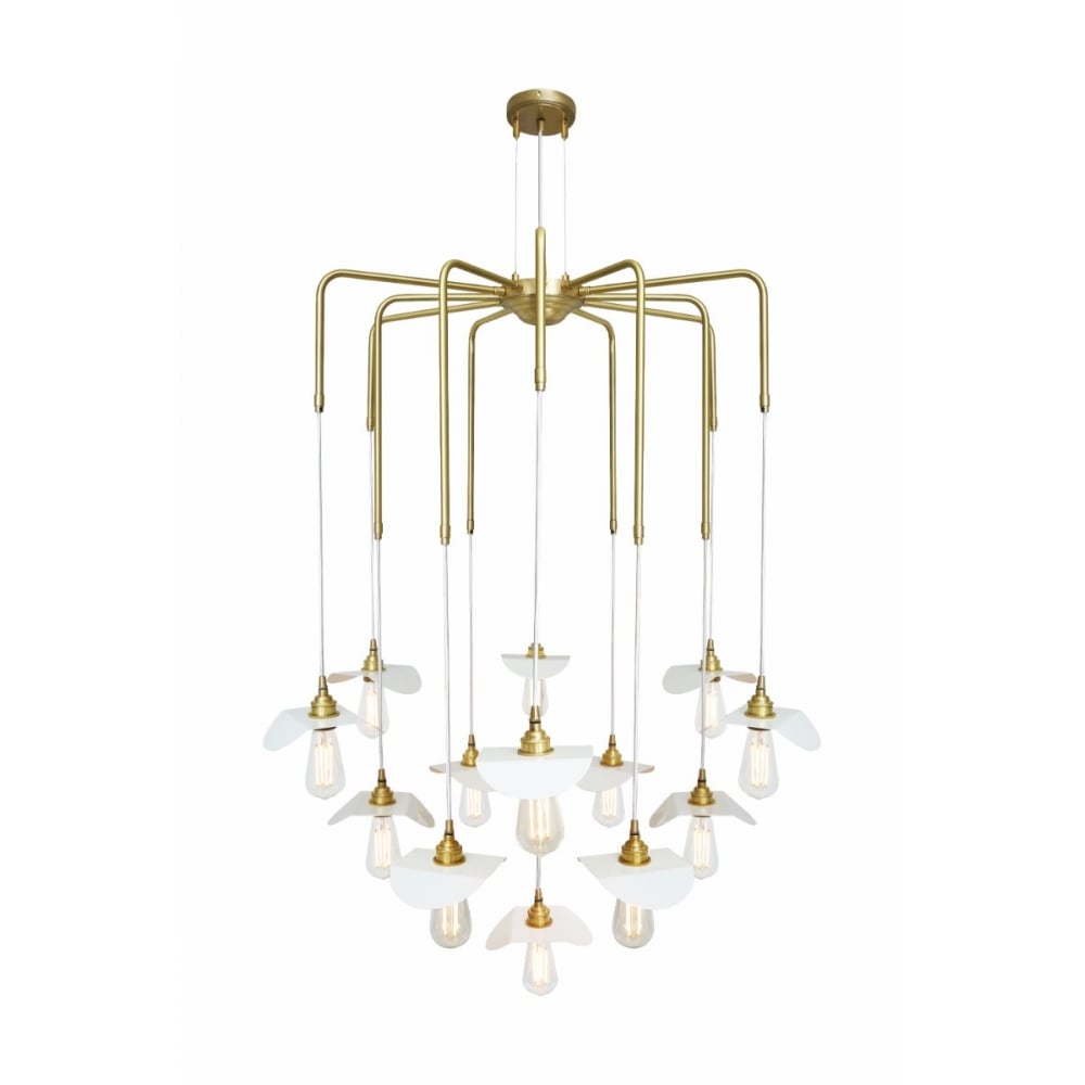 Elegant Petal Brass Chandelier with White Fabric Accents