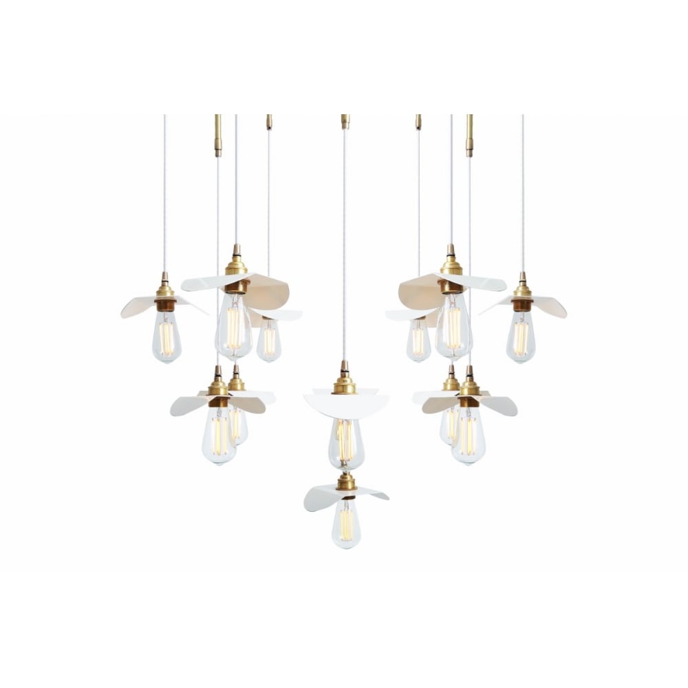 Elegant Petal Brass Chandelier with White Fabric Accents