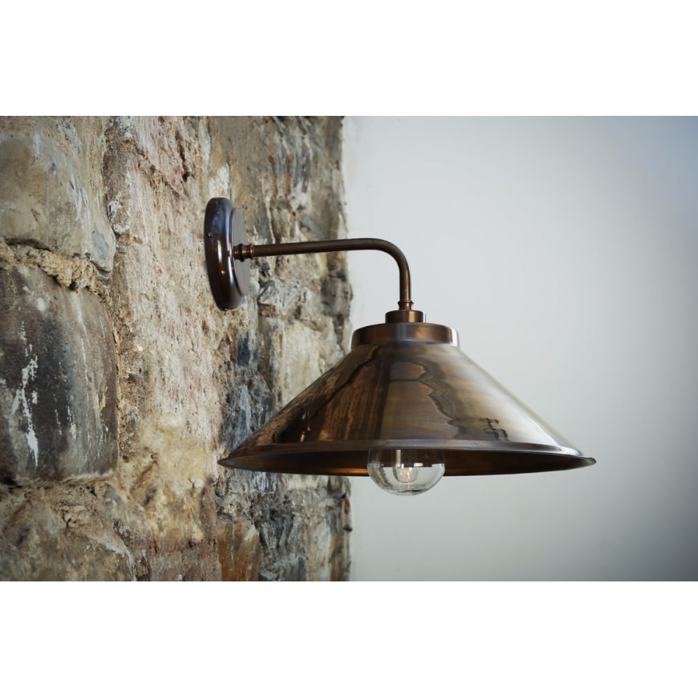 Nerissa Industrial Wall Light with Antique Brass Finish and Cone Shade