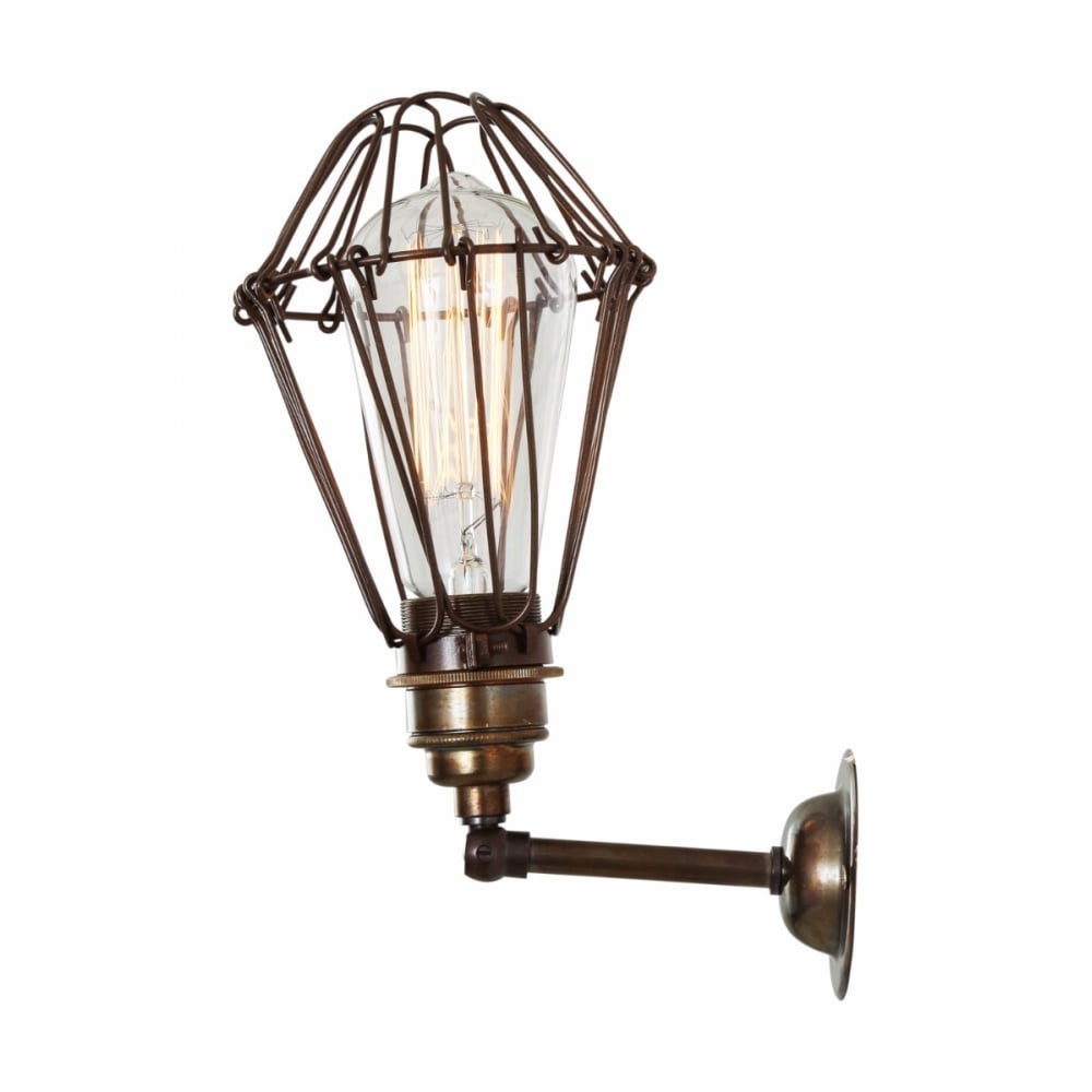 Vintage Industrial Cage Wall Sconce with Brass Details