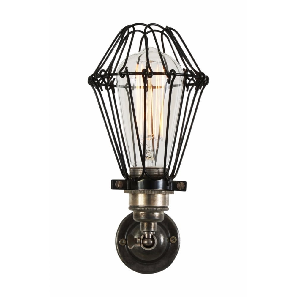Vintage Industrial Cage Wall Sconce with Brass Details