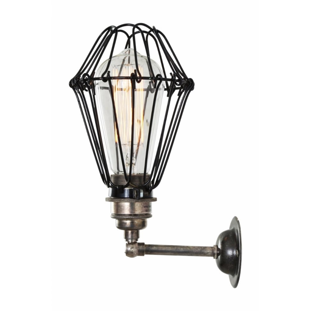 Vintage Industrial Cage Wall Sconce with Brass Details