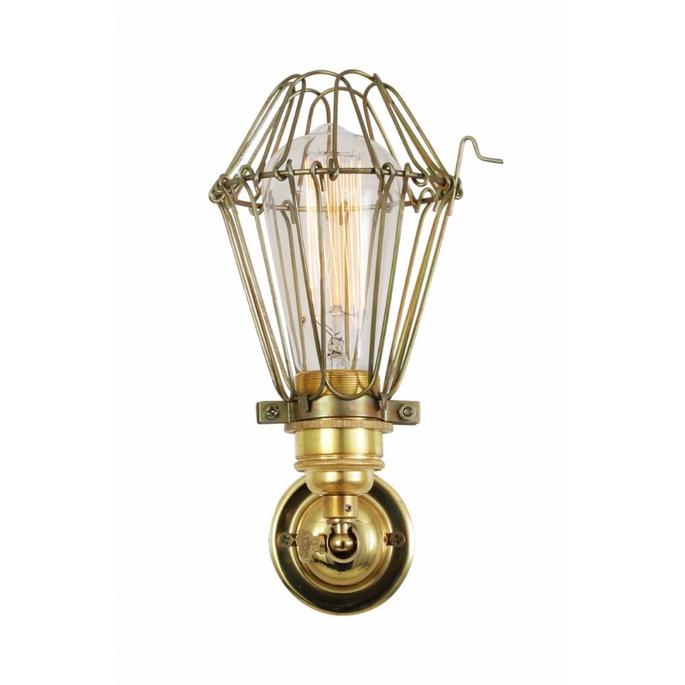 Vintage Industrial Cage Wall Sconce with Brass Details