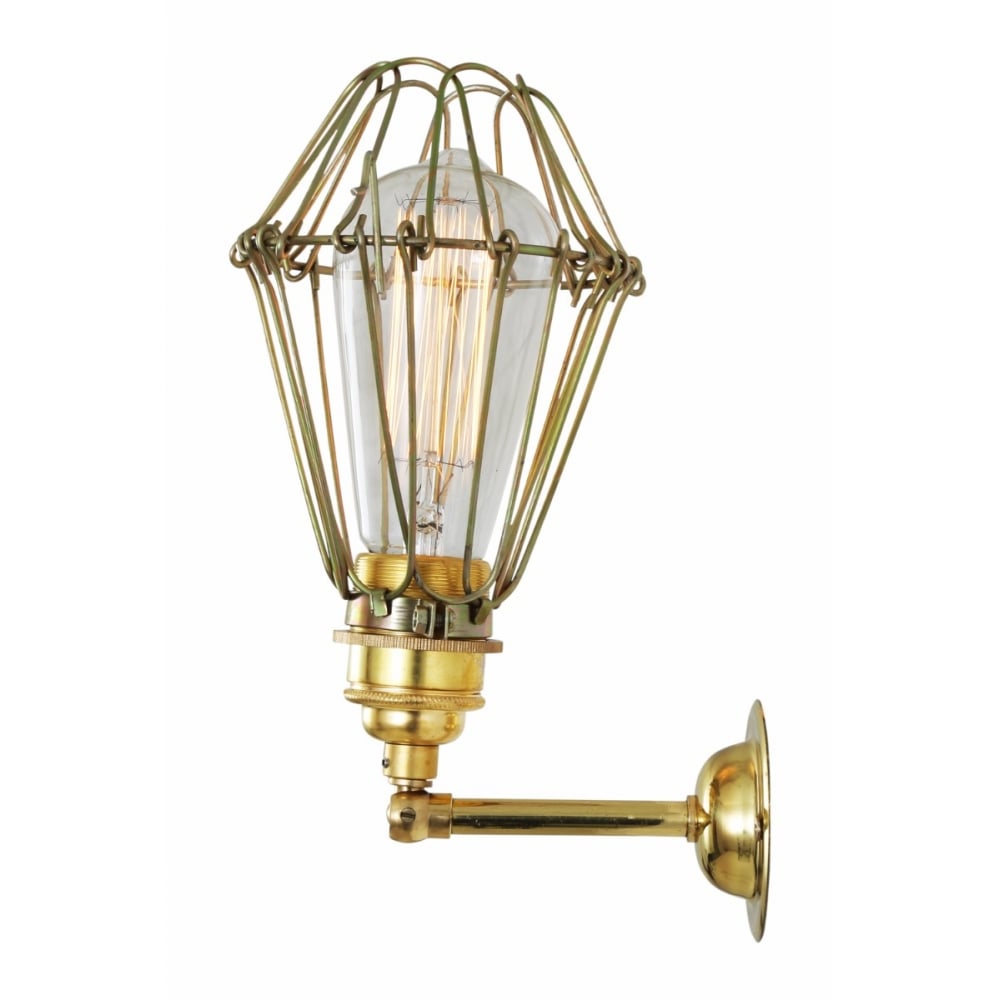 Vintage Industrial Cage Wall Sconce with Brass Details