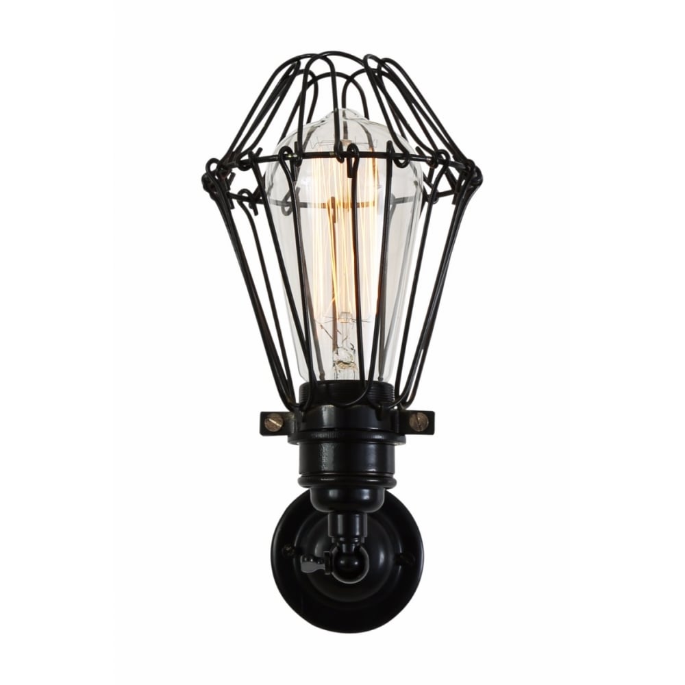 Vintage Industrial Cage Wall Sconce with Brass Details