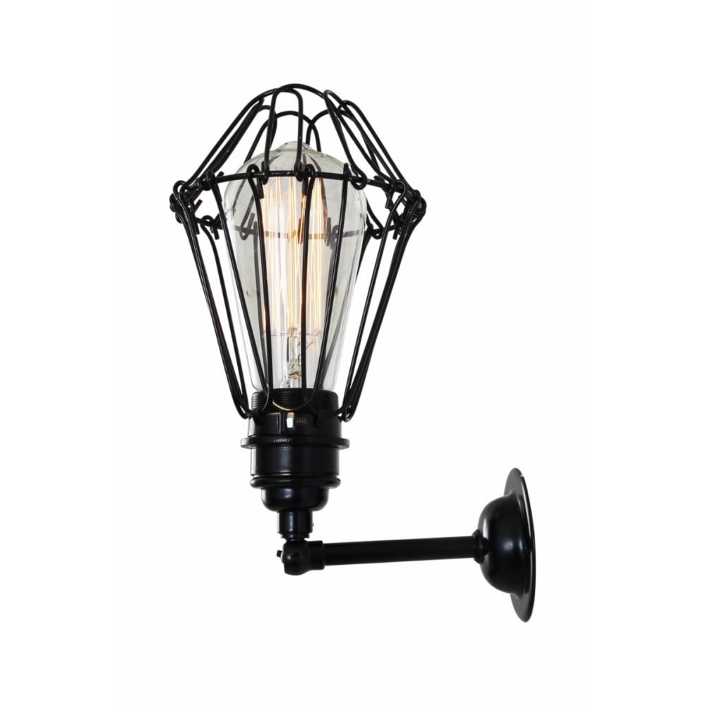 Vintage Industrial Cage Wall Sconce with Brass Details