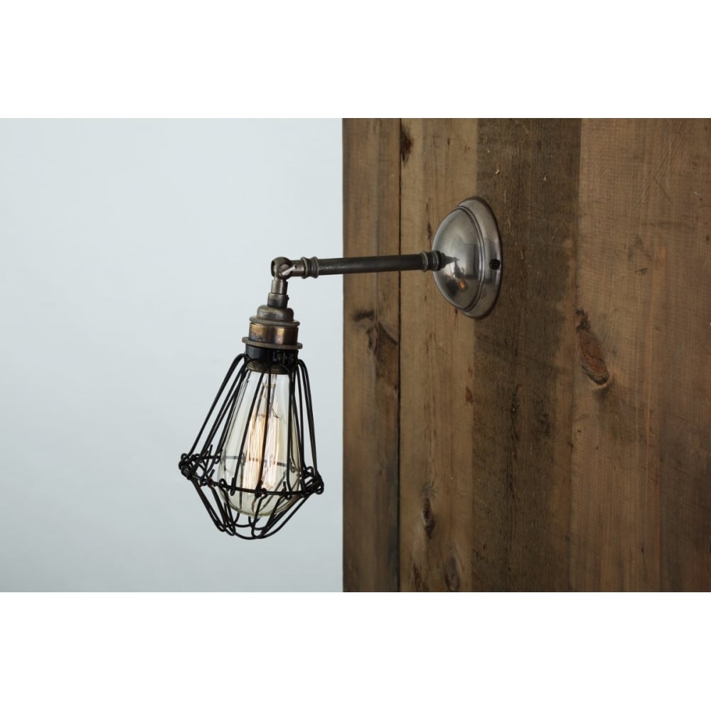 Industrial Brass and Steel Cage Wall Sconce Fixture
