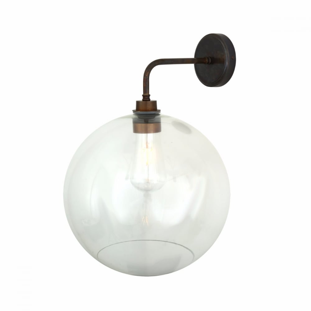 Leith Globe Shade Outdoor Wall Light in Brass and Glass