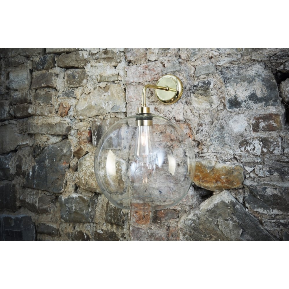 Leith Globe Shade Outdoor Wall Light in Brass and Glass