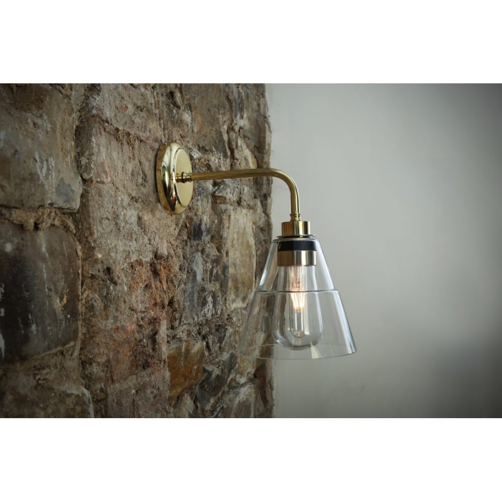 Vintage Brass & Glass Downlight Wall Sconce