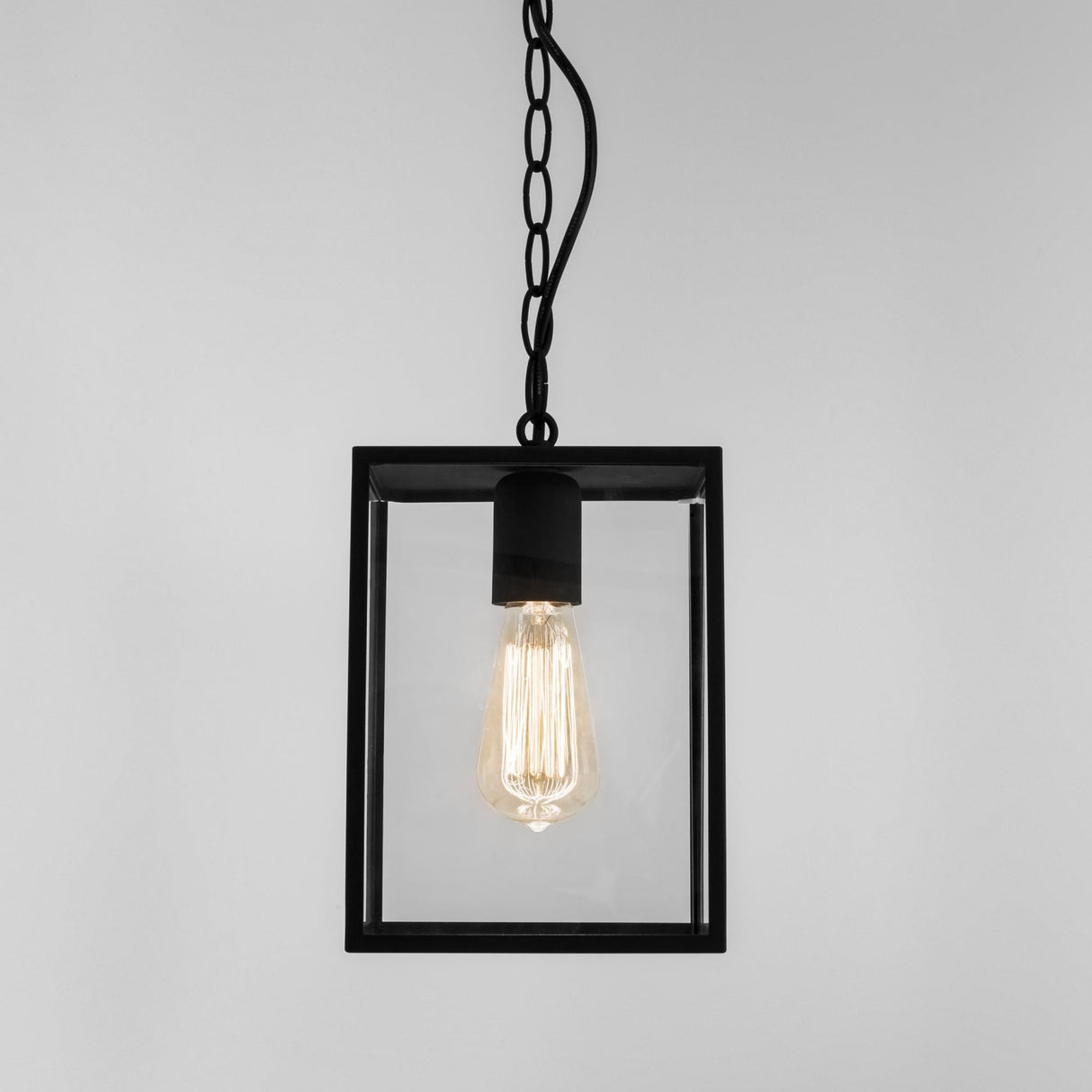 Homefield Square Black Outdoor Pendant Light with Clear Glass