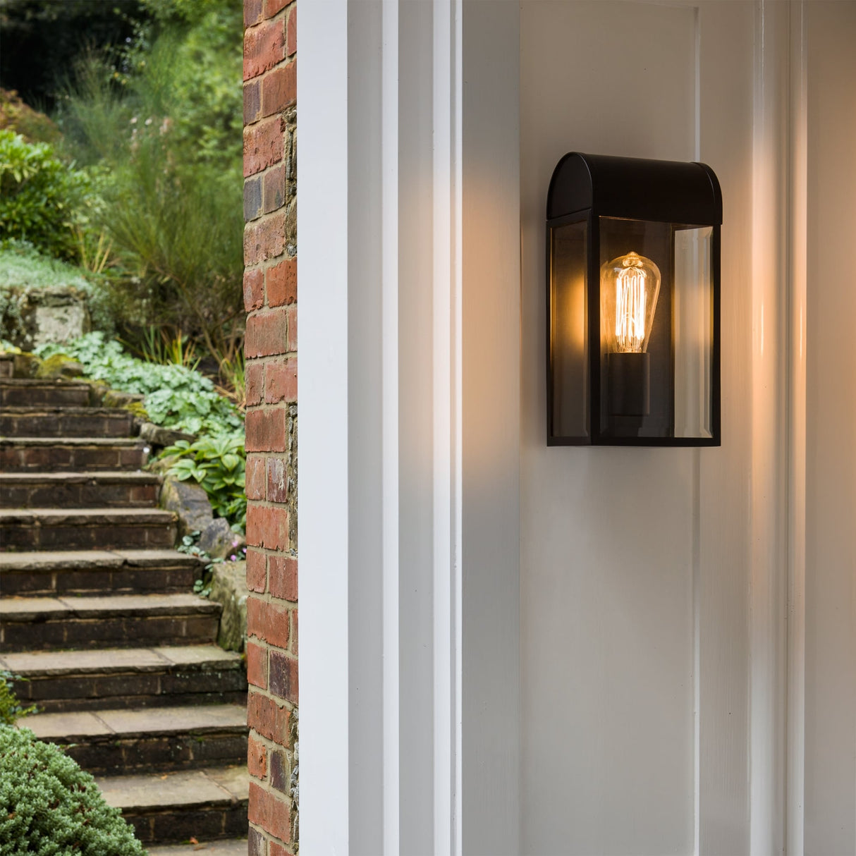Newbury Elegant Black and Glass Outdoor Wall Lantern
