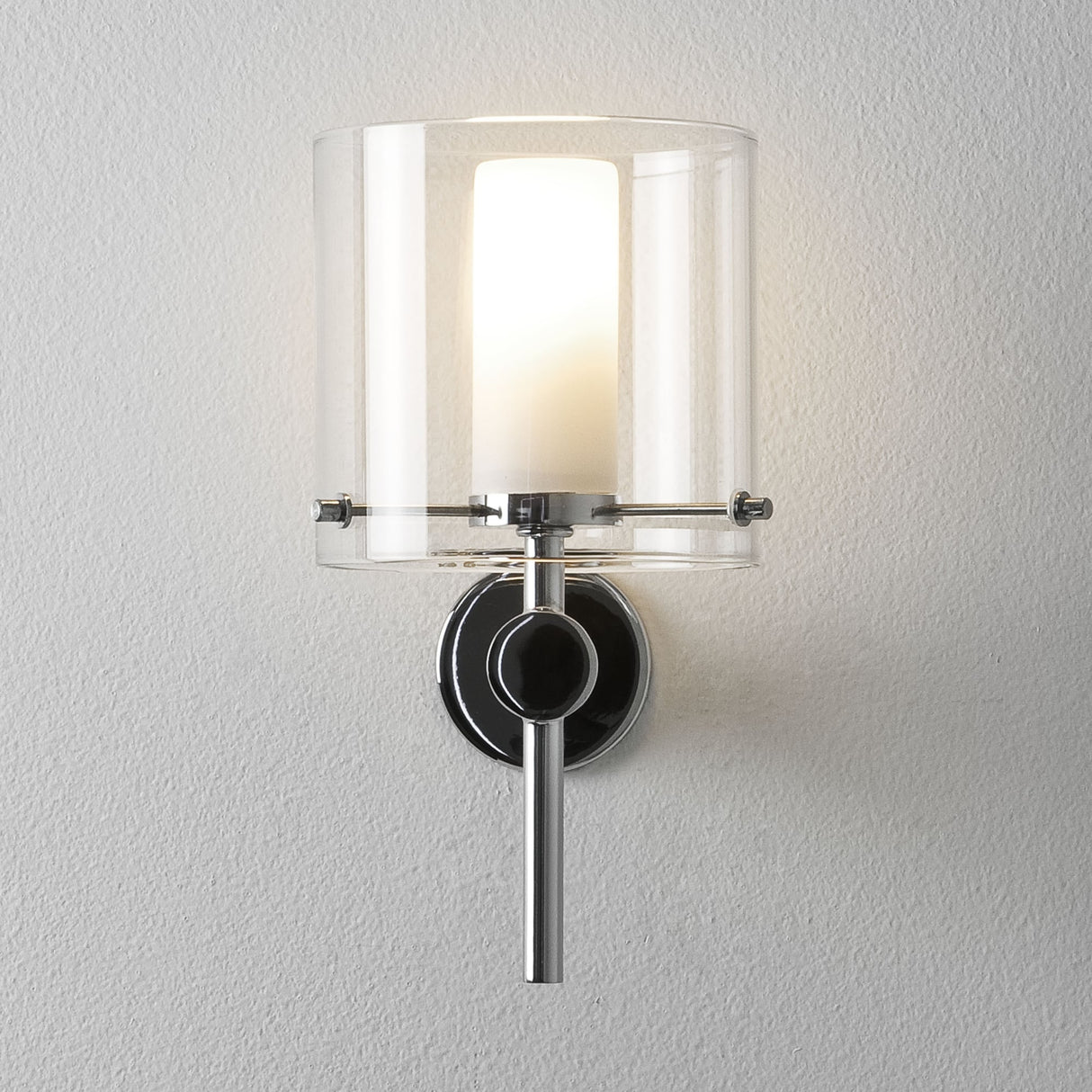 Arezzo Polished Chrome and Glass Bathroom Wall Light - IP44 Rated
